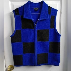 Blue and Black Checkered Zip-Up Vest 100% Wool